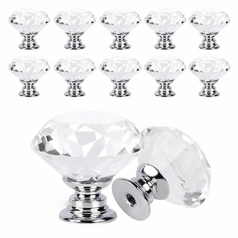 Description Picture 2 of item10Pcs/set 30mm Diamond Shape Design Crystal Glass Knobs Cupboard Drawer Pull Kitchen Cabinet Door Wardrobe Handles Hardware
