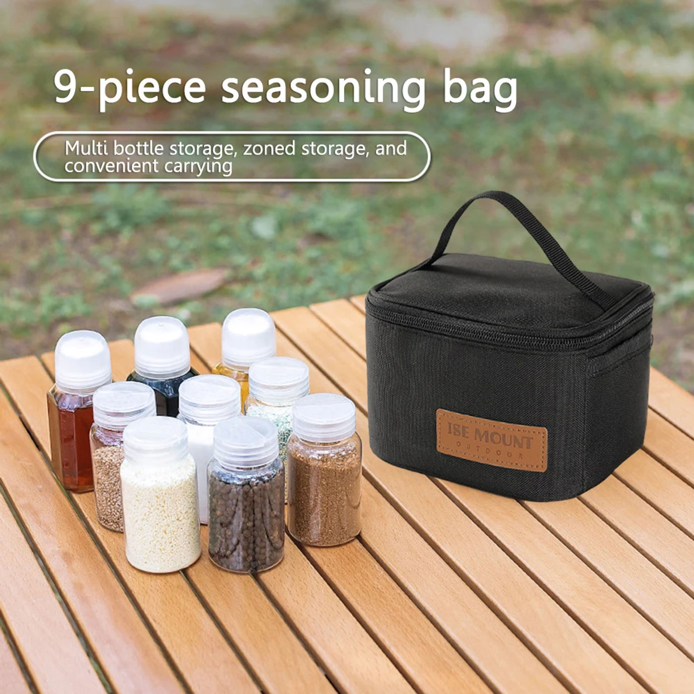 Description Picture 5 of item9Pcs/Set Camping Seasoning Bottle Set Storage Bag Portable Pepper Spice Storage Jars Set Picnic Pouch BBQ Camping Supplies