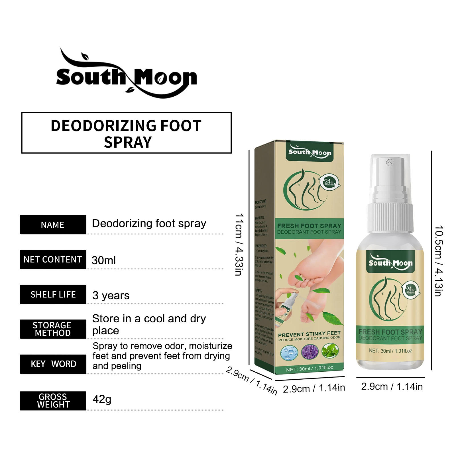 Description Picture 3 of itemFoot Deodorant Spray Prevent Stinky Feet Non Pungent Fragrance Anti-sweat Moisturize Skin Relieve Dry Removal Spray Foot Care