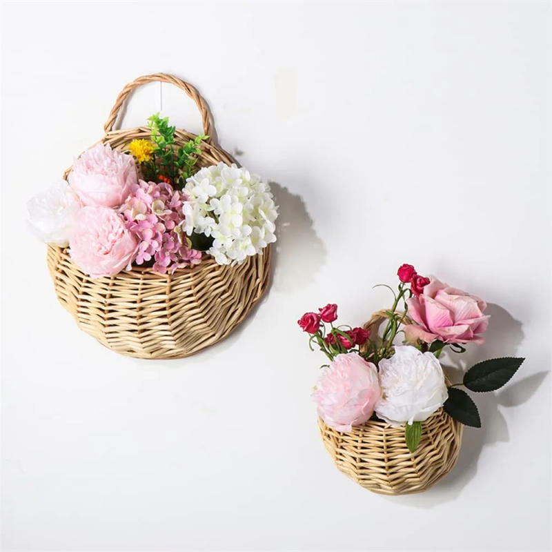 Description Picture 6 of itemHanging Planter Basket Handmade Woven Wall Hanging Flower Pot Wicker Weaving Flower Pot Rattan Vase Half Round Railing Planter