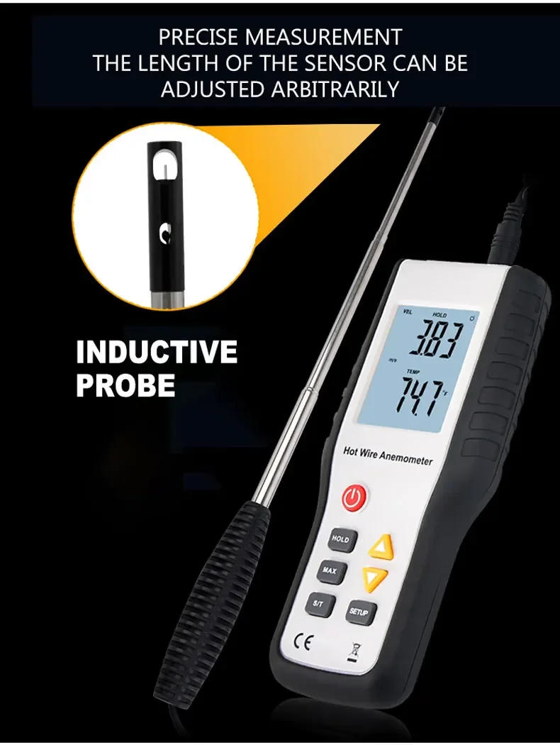 Description Picture 3 of itemNew HT-9829 High Sensitivie Digital Portable Wind Speed Meter Hot Wire Thermal Anemometer Anemometro Measuring Instruments