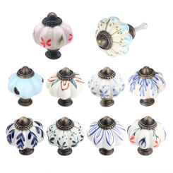 Vintage Ceramic Pumpkin Drawer Knob Blue White Porcelain Handle Kitchen Cabinet Cupboard Door Pull Furniture Handle Hardware