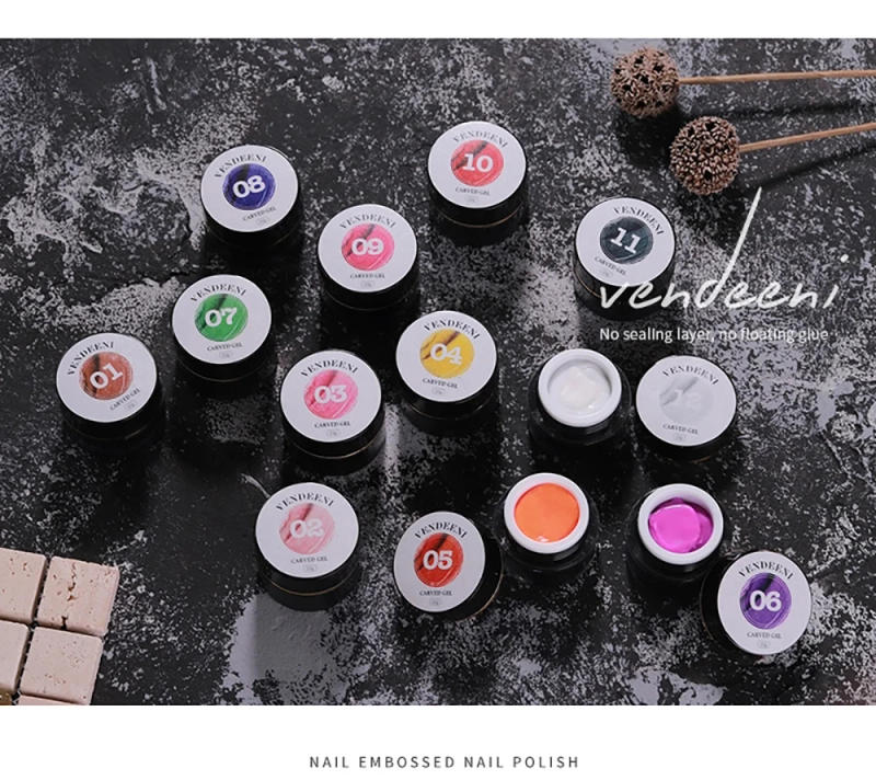 Description Picture 6 of itemVendeeni 12 Color Carved Gel Nail Polish DIY Plasticine UV LED Gel Varnish 3D Modeling Sculpture Gel Lacquer For Nail Art Design