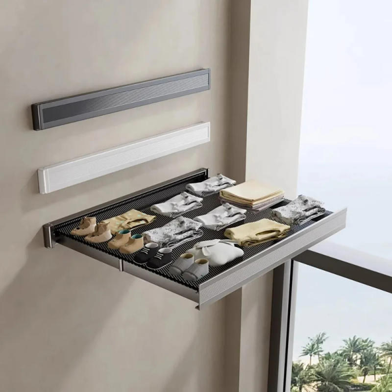 Description Picture 2 of itemInvisible Folding Clothes Drying Rack Clothes And Hat Rack with Hooks Wall Mounted Drying Net Sock Storage Rack  Bathroom Set