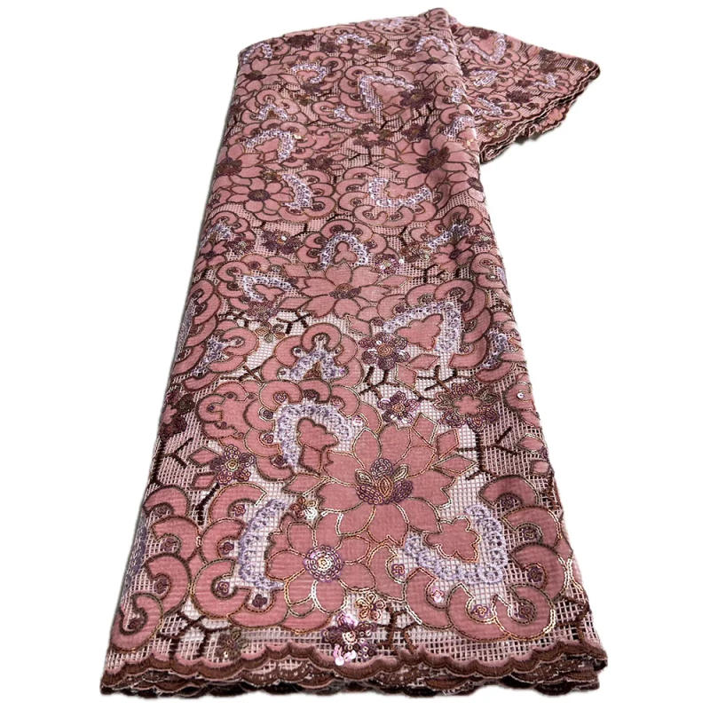 Description Picture 3 of itemClearance sale 2024 Fashion French Embroidery Velvet Lace Fabric African Nigerian With Sequins Lace Fabric For Wedding Dress
