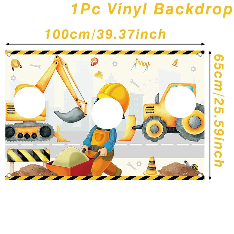 Description Picture 3 of itemConstruction Theme Birthday Party Photography Backdrop Truck Birthday Background Cake Table Boy Birthday Decorations Baby Shower