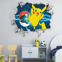 3D Cartoon Pikachu Wall Sticker For Kids Room Living Room Bedroom Wall Decoration Kids Gifts Door Sticker Movie Poster
