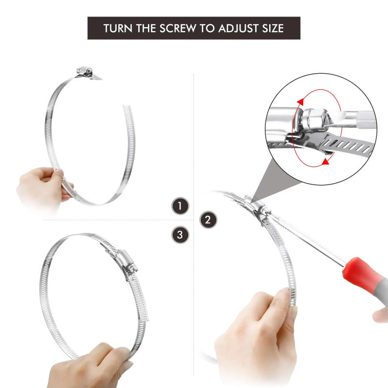 Description Picture 3 of item304 Stainless Steel 10/20Pc Clamps Hose Fasteners Worm Clamp Fastener for 12.7mm Wide Hose Clamp Steel Strip Adjustable DIY Worm