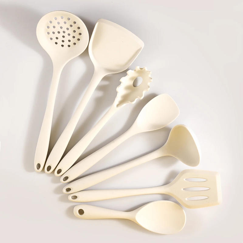 Description Picture 4 of item7Pcs Beige White Silicone Kitchenware Cooking Utensils Heat-resistant Spatula Turner Pasta Colander Shovel Kitchen Accessories