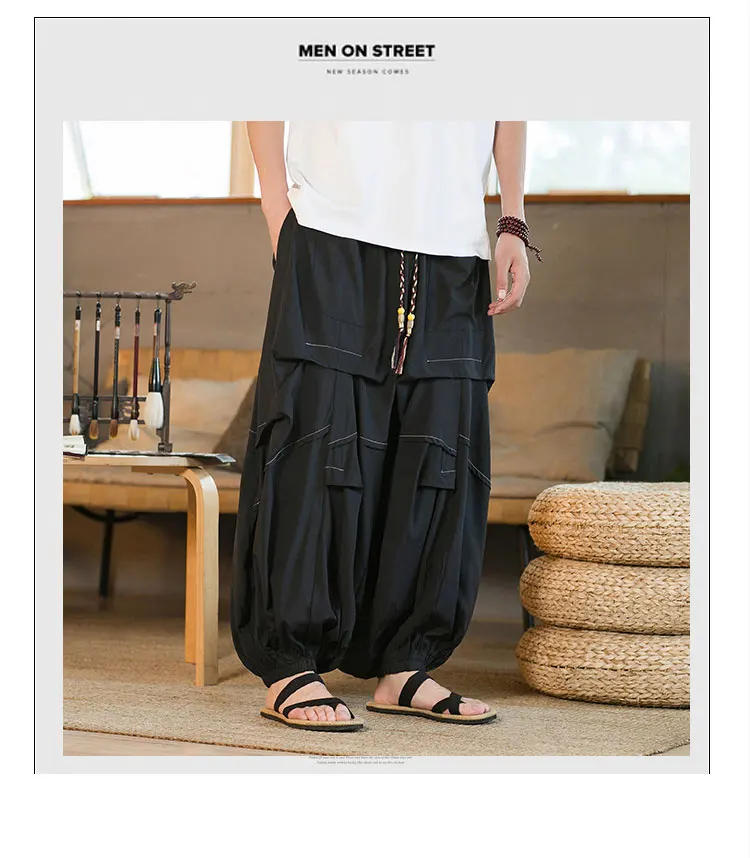Description Picture 5 of itemSpring Summer Men Splice Fashion Loose Casual Oversized Wide Leg Harem Pants Women Skirt Trousers Plus Size M-5XL