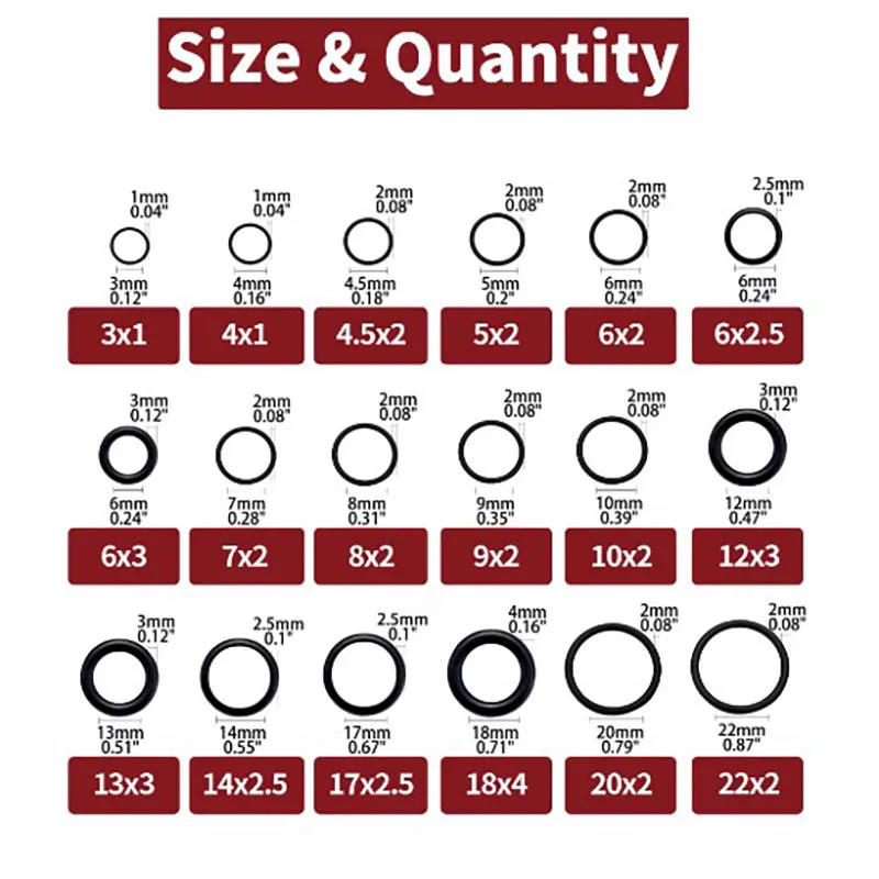 Description Picture 3 of item255pcs Rubber O Rings Kit, 18 Size Metric NBR Washer Gasket Sealing Assortment Kit, for Plumbing Faucet, Automotive, Air Or Gas