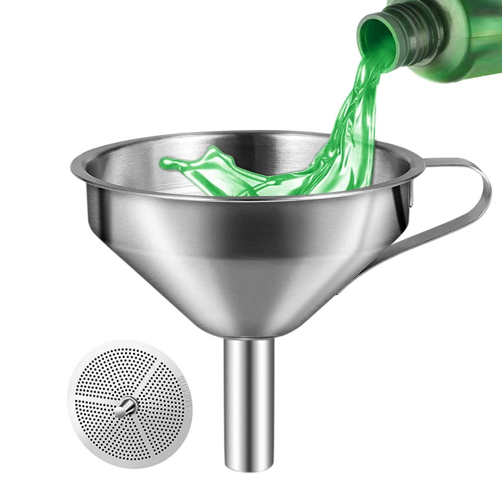 Description Picture 4 of item304 Stainless Steel Funnel with Strainers Bar Filter for Beer Brewing Transferring Liquid Wine Making Brewing Funnel Strainer