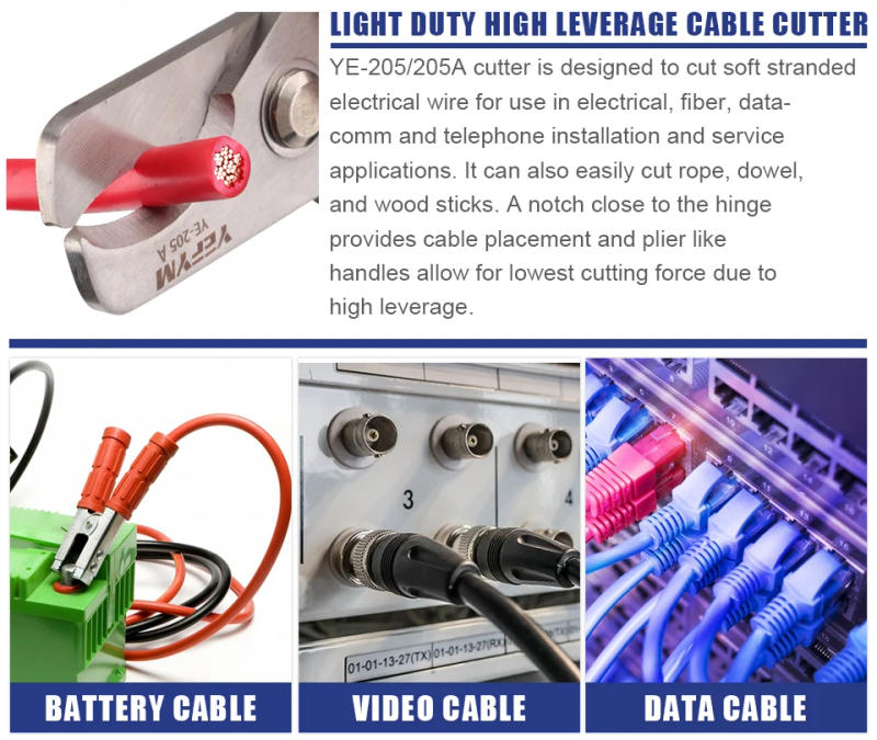 Description Picture 4 of itemYE-205/205A cable cutter stripper pliers industrial level cutter ability 24mm2/38mm2 diameter 10mm/16mm 5CR13 steel tools