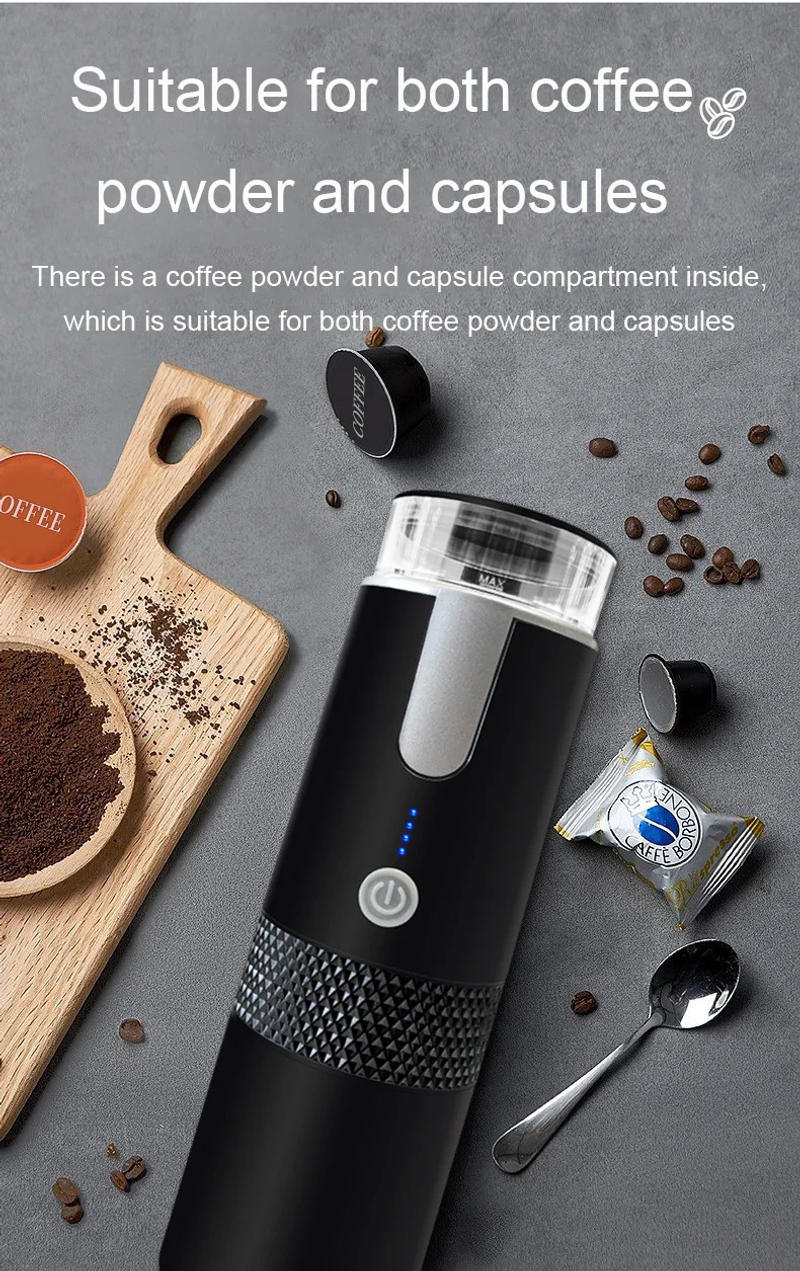 Description Picture 4 of itemPortable Wireless Coffee Powder Capsule Pump Machine Handheld Car Charging Travel Outdoor Electric Brew Espresso Maker Extracter