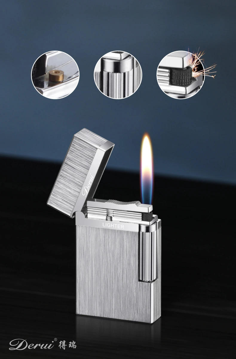 Description Picture 4 of item2024 Derui Refillable Metal Gas Lighters Side Slip Men's Lighters Come in A Variety of Options and Styles Very Cool Lighters