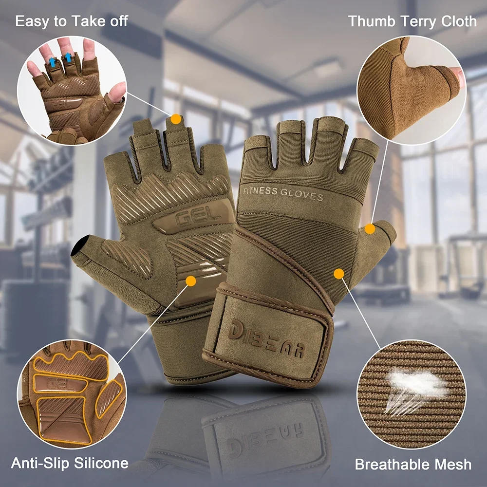 Description Picture 4 of itemNEW Half Finger Gym Gloves Weightlifting Dumbbell Training Anti-Slip Fitness Gloves with Wrist Support Workout Crossfit Exercise