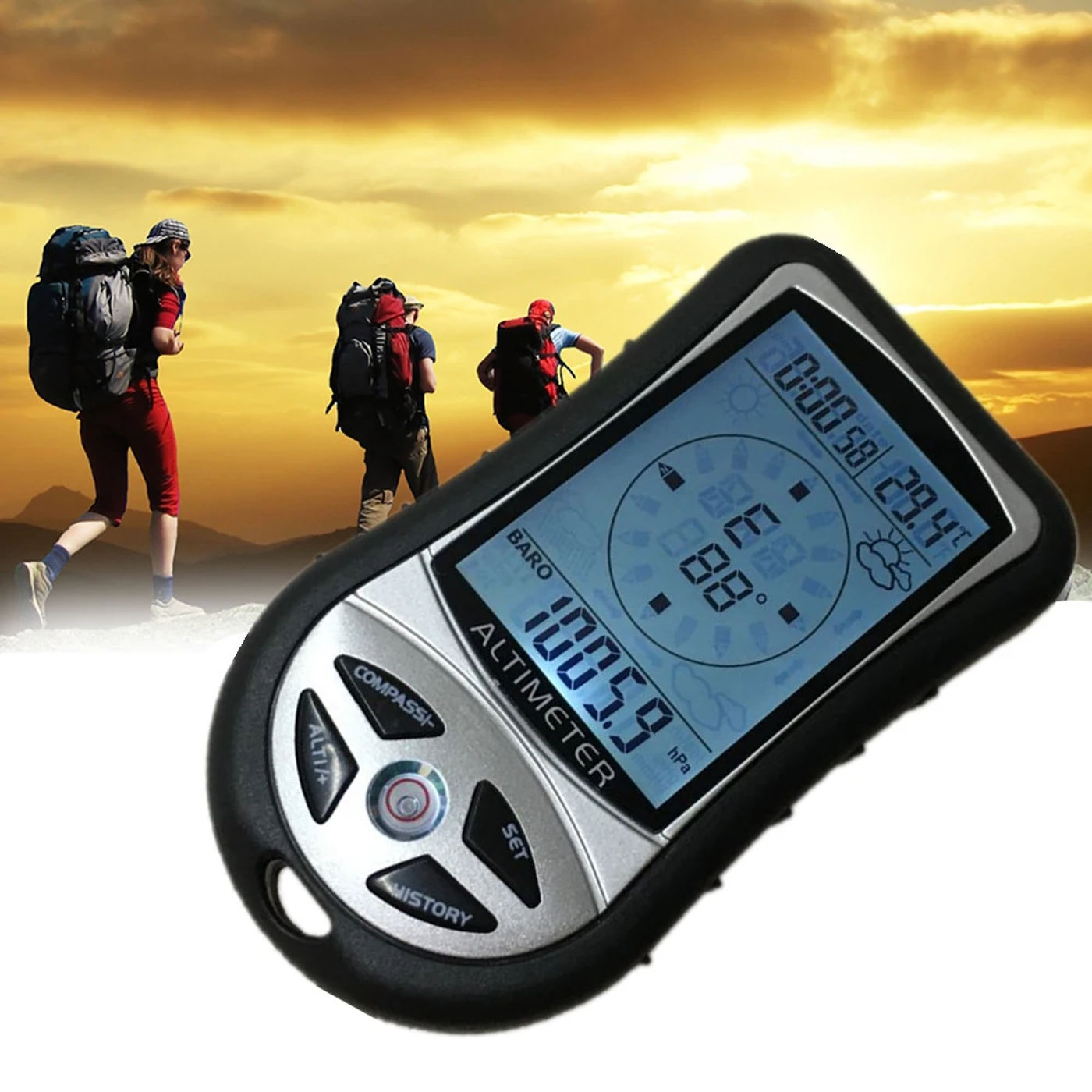 Description Picture 6 of item3-1PCS 8 in 1 Elec-Handheld Compass/Altimeter/Barometer/Thermometer/Weather Forecast/Time Calendar/Backlight LED Digital Display