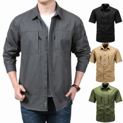 Men's Tactical Long-sleeved Shirts Summer New Outdoor Multi-pocket Quick-drying Spring Cargo Shirt Hiking Fishing Work T-shirt
