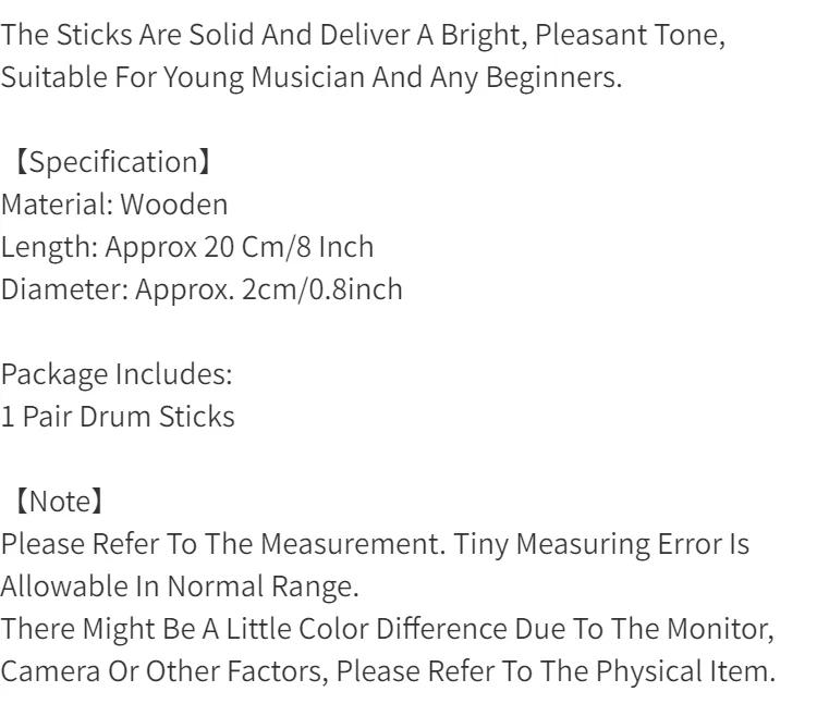 Description Picture 3 of item2pcs Wooden Drum Sticks for Kids - Classical Music Rhythm Sticks for Beginners - Perfect Percussion Toy Gift for Kids