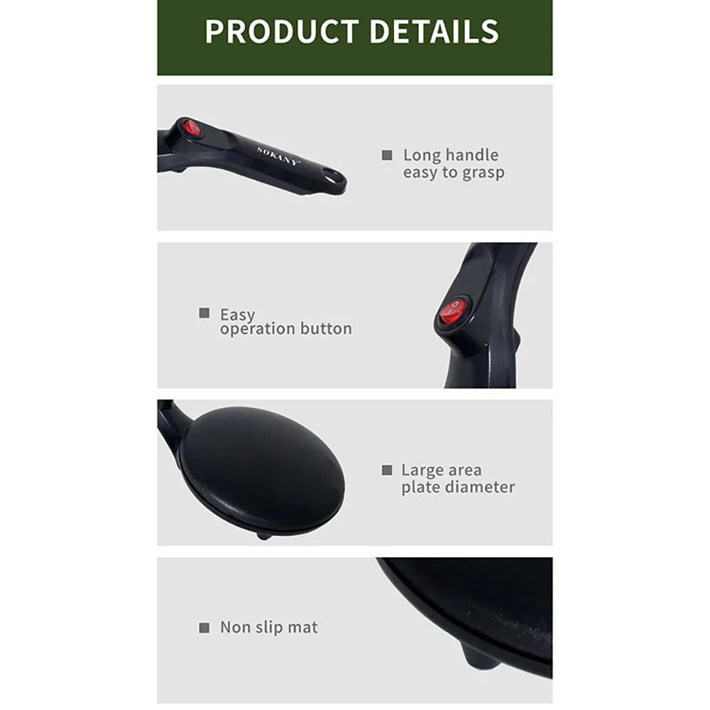 Description Picture 5 of itemElectric Pancake Maker, Kitchen Appliance Chef Pancakes, Instant Heating Spring Roll Pastry Frying Pan