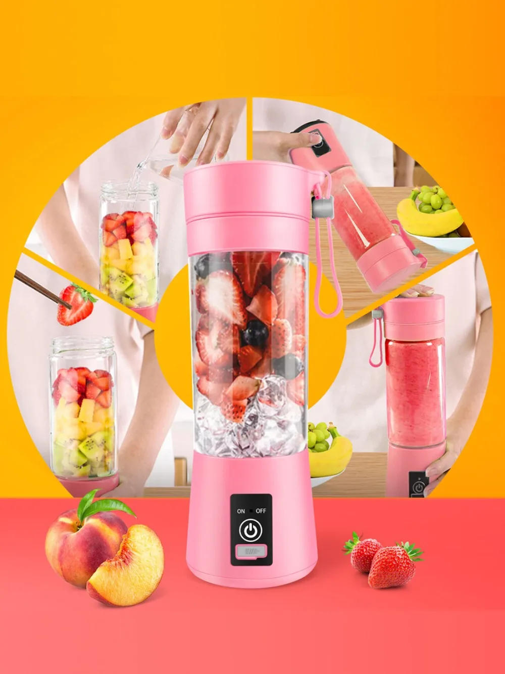 Description Picture 3 of itemPortable Juicer,4 Blades Smoothie Blender,Ice Machine for Drinkware,USB Rechargeable,Complementary Food Mixer for Juice Shake