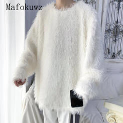 Autumn Multi-color Plush Knitted Bottoming Shirts Couples Loose Casual High Street Personalized Sweaters Pullovers Male Clothes