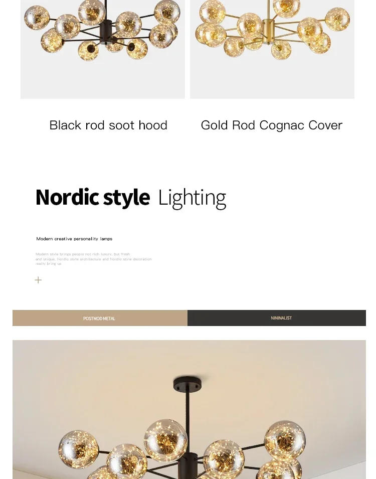 Description Picture 5 of itemChandeliers LED Ceiling Light For Living Room Bedroom Dining Room Kitchen Home Decor Black Gold Star Glass Ball Pendant Lamps