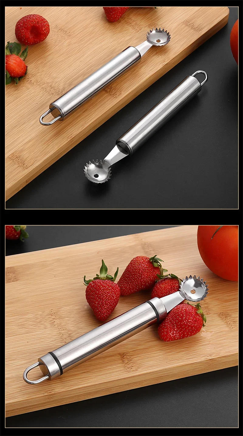 Description Picture 6 of itemStainless Steel Strawberry Knife Vegetable Fruit Tomato Stem Leaves Remover Fruit Slicer Huller Fruit Corer Kitchen Accessories