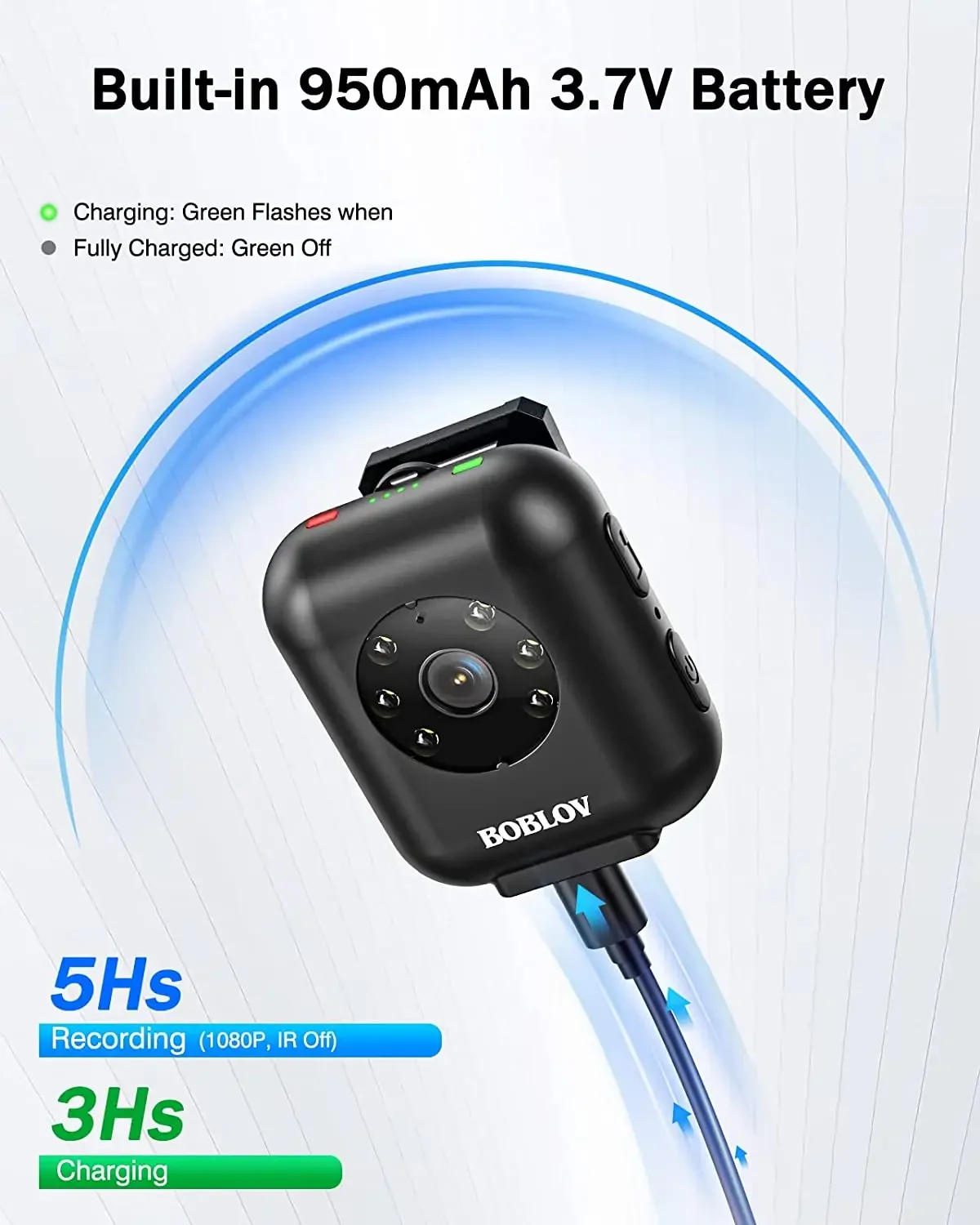 Description Picture 6 of itemBOBLOV W4 64GB 1080P Body Worn Camera Video Camera 950mAh Battery 5hours Video Shooting Mini Sport Camera with Head strap Layard