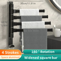 No Drill Multi Layer Black Towel Rail Rotating Towel Rack Wall Mounted Bathroom Towel Hanger Bar with Hook Simple Cloth Holder