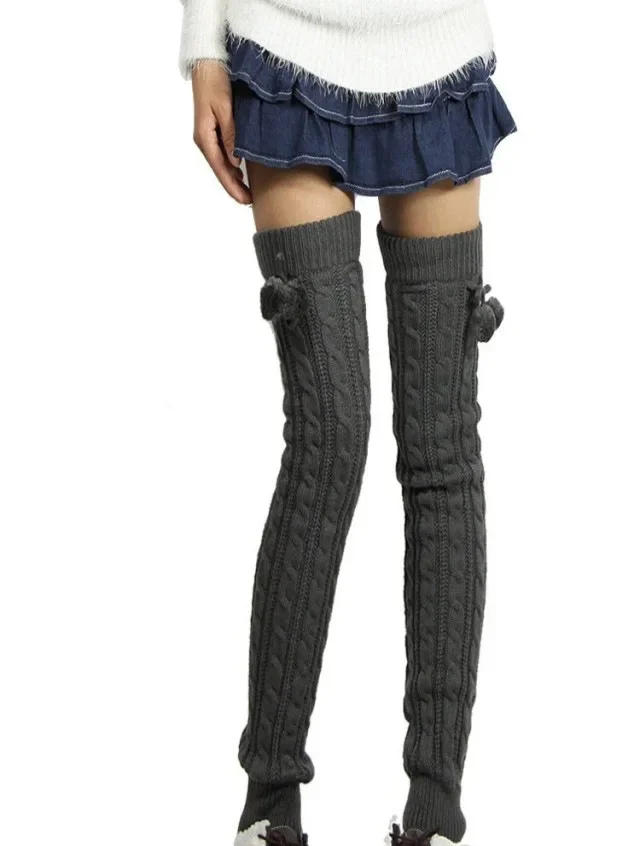 Description Picture 2 of itemLeg Warmers Womens Thigh High Over Knee Long Socks Winter Ankle Stretch Solid Twist Knitted Ladies Slouch Warm Boot Sock Female