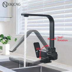 Black Kitchen Faucet 360° Rotating Fold Hot Cold Water Mixer Tap Deck Mount Sink Faucets 304 stainless steel quality Crane