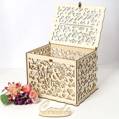 Wooden Wedding Gifts Card Boxes With Lock Mr&Mrs Couple Flower Pattern Envelope Sign Cards Wood Box DIY Rustic Wedding Supplies