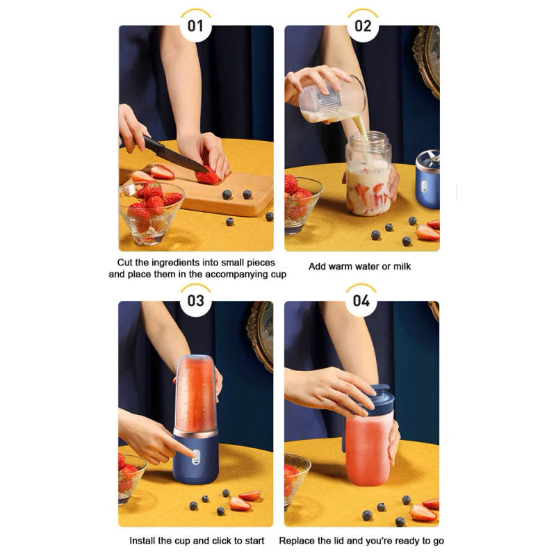 Description Picture 6 of itemSmoothie Maker USB Rechargeable 400ML Mini Juice Blender Cup 40W Fruit Shakes Juicer Mixer Automatic Small Electric Juicer