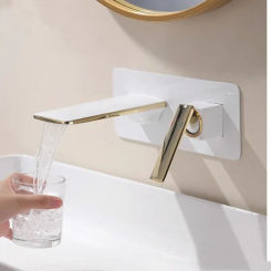 Basin Faucet Concealed Bathroom Sink Gold  White In-Wall Spout Mixer Tap Set Combination Blanoir Solid Brass