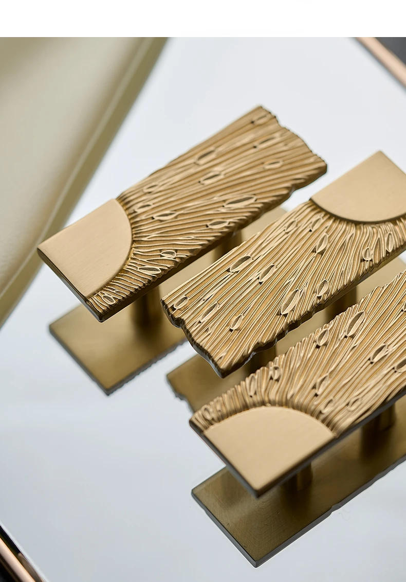 Description Picture 6 of itemUnique Lines Satin Brass Handle Closet Wardrobe Door Cabinet Handle Drawer Bathroom Cabinet Handle Home Decor