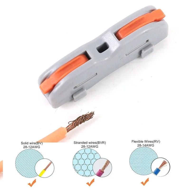 Description Picture 4 of item34pcs 28-12 AWG 1-to-1 Terminal Lever Wire Connector For Quick Connection In-line Wire Connector Compact Splice Insulated