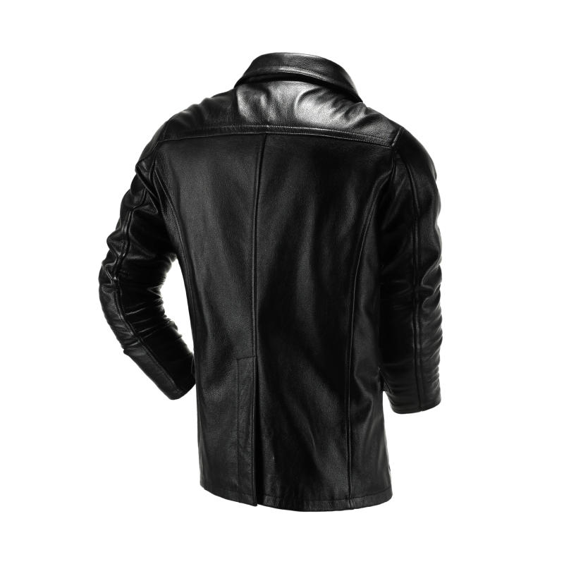 Description Picture 4 of itemTop Layer Cowhide Genuine Leather Jacket Men's Double Breasted Trench Coat Medium Length Lapel Large Size Genuine Leather Jacket
