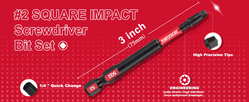 Description Picture 4 of itemGEINXURN Impact Tough 3Inches #2 Square Insert Driver Bits, Magnetic SQ2 Screwdriver Bits Set 3''Long Impact Bit,Bulk
