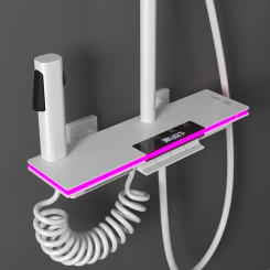 White Bathroom Rain Shower System Suit Brass Bathtub Waterfall Showers Faucet with Lamp Temperature Mixer Tap Digital Shower Set