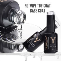 YOKEFELLOW 10ML No Wipe Top Coat Primer Rubber Base Matte Top Coat Clear Gel Nail Polish for Nail Art Degisn