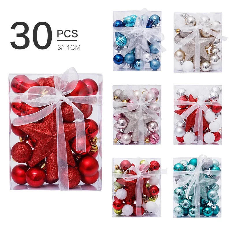 Description Picture 2 of item30pcs/set Christmas Bauble Balls Pendant Xmas Tree Hanging Ornament Star Topper Noel Navidad Decoration for Home New Year Gift