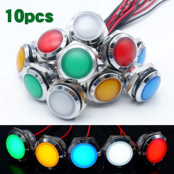 10pcs 12/16/19/22mm Metal LED Indicator Light Red Orange Blue Green White Panel Mount 5v 12V 24v Waterproof  Round Signal Lamp