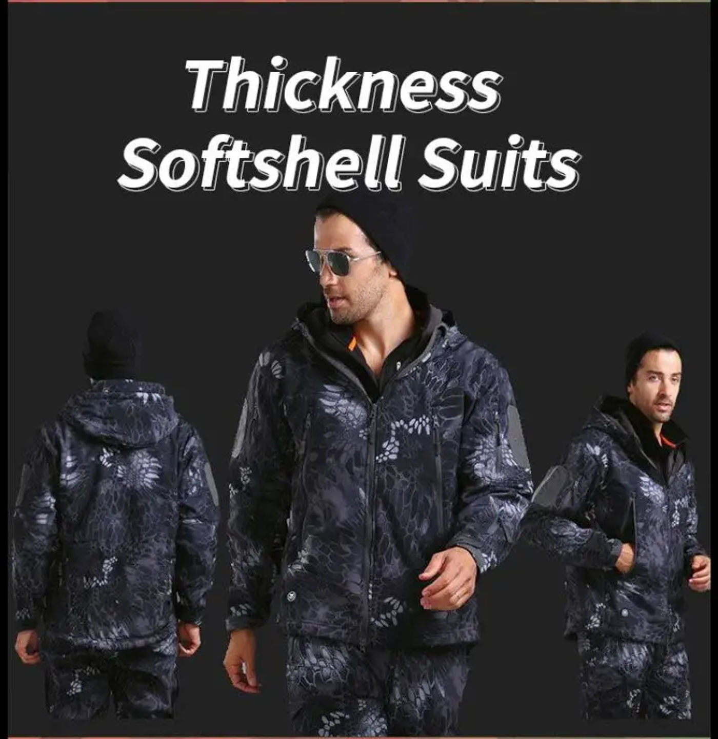 Description Picture 2 of itemOutdoor Waterproof Windproof Softshell Sharkskin Jacket and Pants Tactical Hunting Clothes Men Camping Hiking Sport Suits
