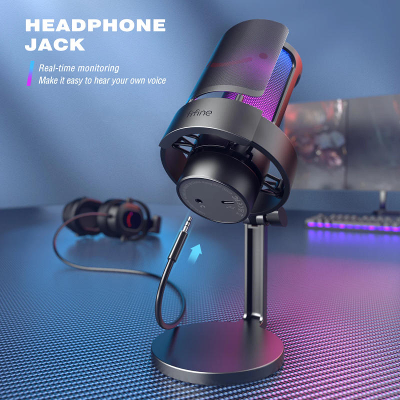 Description Picture 5 of itemFIFINE USB Microphone for Recording and Streaming on PC and Mac,Headphone Output and Touch-Mute Button,Mic with 3 RGB Modes -A8