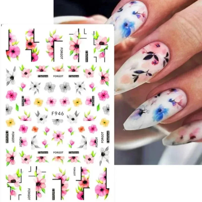 Description Picture 5 of itemColorful Flower 3D Nail Stickers Green Leaf Floral Daisy Spring Nail Art Water Decals Sliders Manicure Butterfly Nail Tips Decor