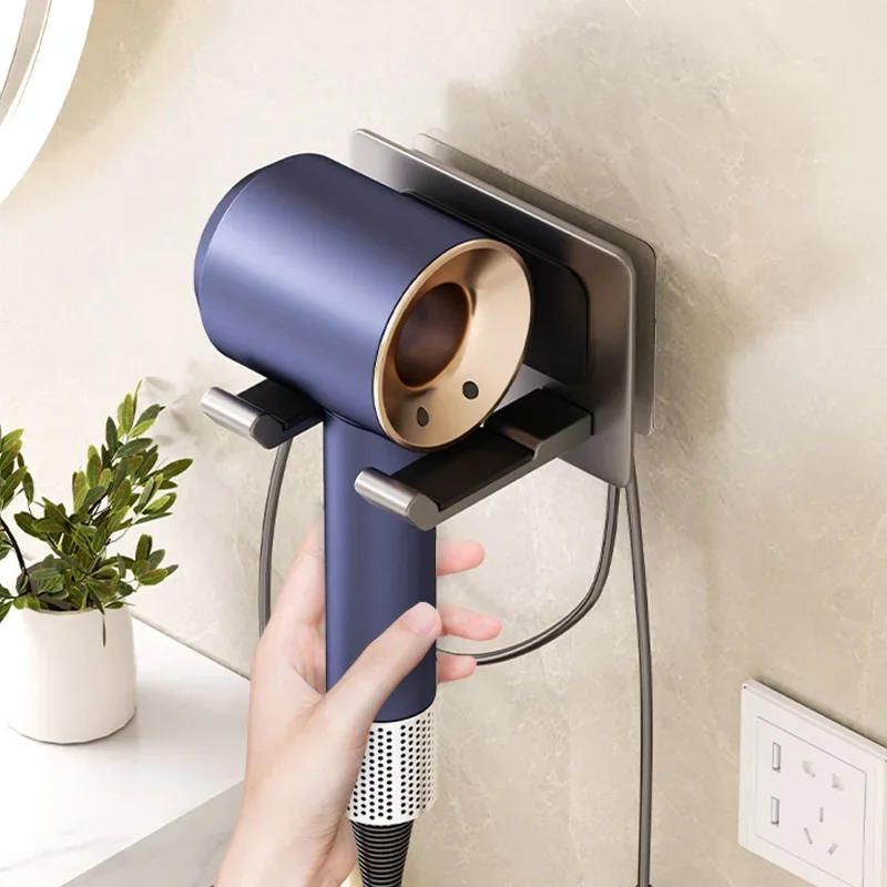 Description Picture 3 of itemAluminum Hair Dryer Holder Wall Mounted Self Adhesive No Drill Hairdryer Rack for Dyson Punch Free Bathroom Storage Organizer