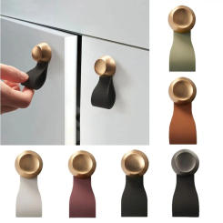 Cowhide Leather Cabinet Handles Nordic Furniture Handle for Kids Room Zinc Alloy Kitchen Handle Drawer Knobs Door Hardware