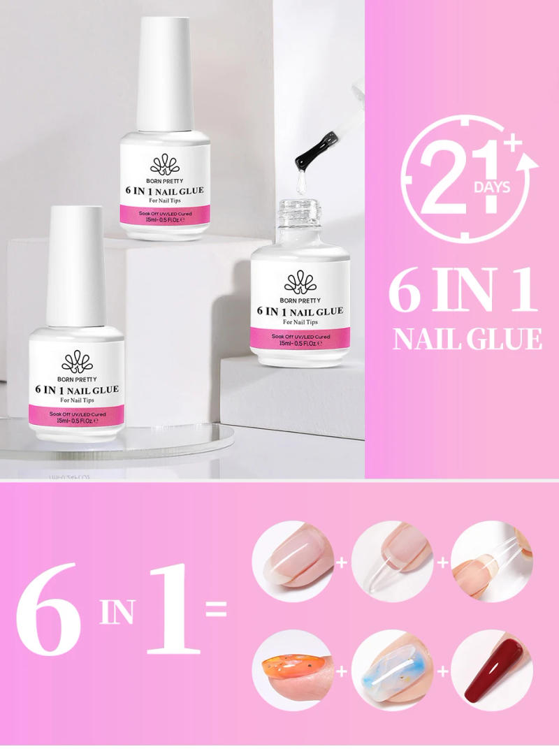 Description Picture 2 of itemBORN PRETTY 15ml 6 IN 1 Nail Glue Gel Nail Polish Transparent Clear Function UV Gel looming Gel Strengthener Extension Varnish