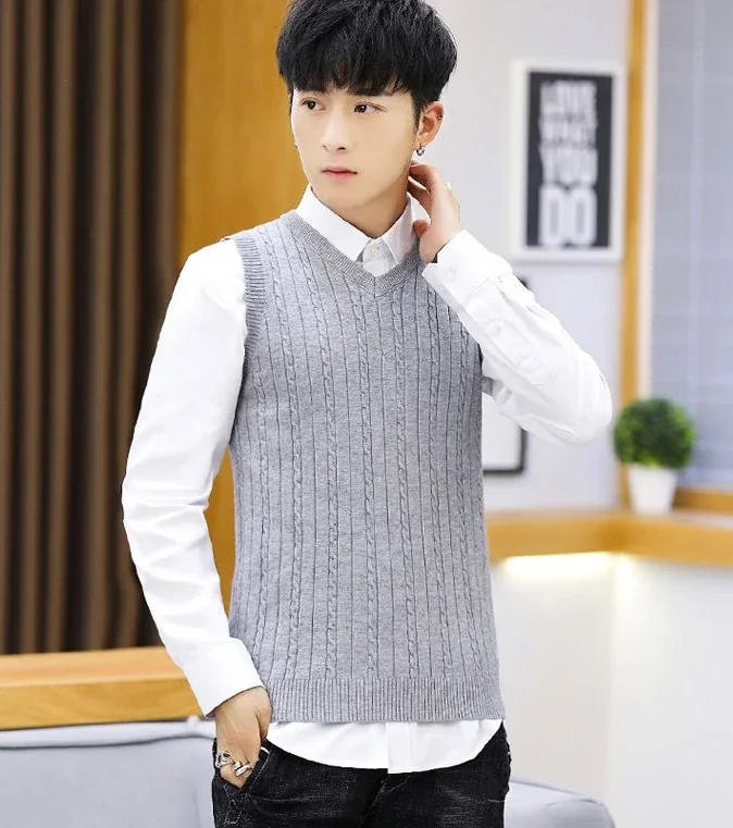 Description Picture 5 of itemMan Clothes Graphic White Knitted Sweaters for Men Waistcoat Solid Color Vest Plain Sleeveless Cheap Pull Oversize Order Jumpers